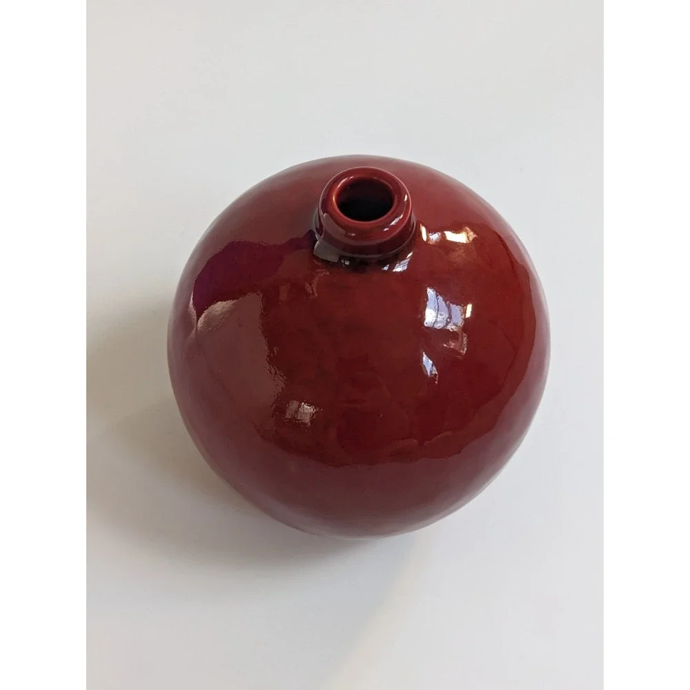 Crate & Barrel Red Glazed‎ Round Vase 5